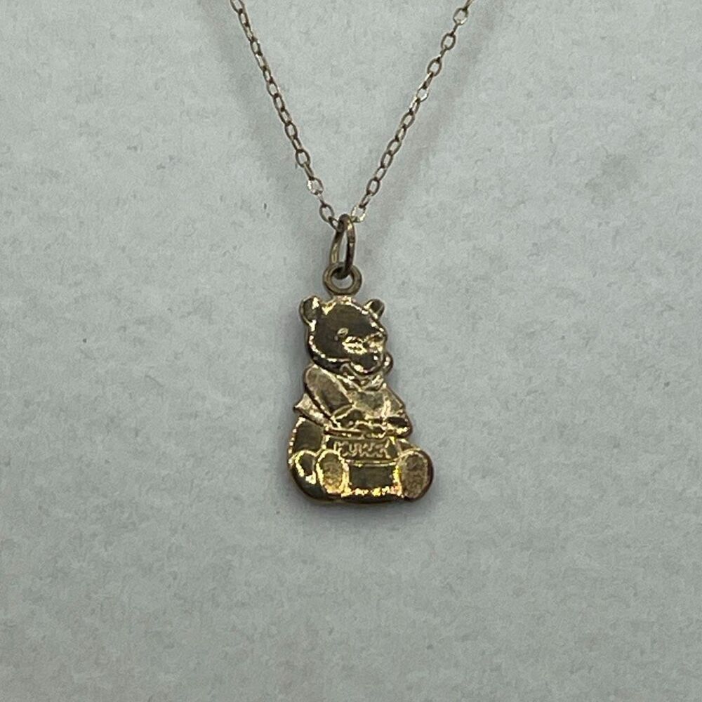 Vintage Disney Pooh Sterling silver gold plated pendant 18” chain